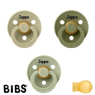 BIBS Colour Schnuller mit Name, Khaki, Sage, Olive, rund Latex Größe 2, (3er Pack)